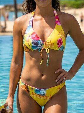 RAJMAN Yellow Tropical Print Bikini - Med - NEW